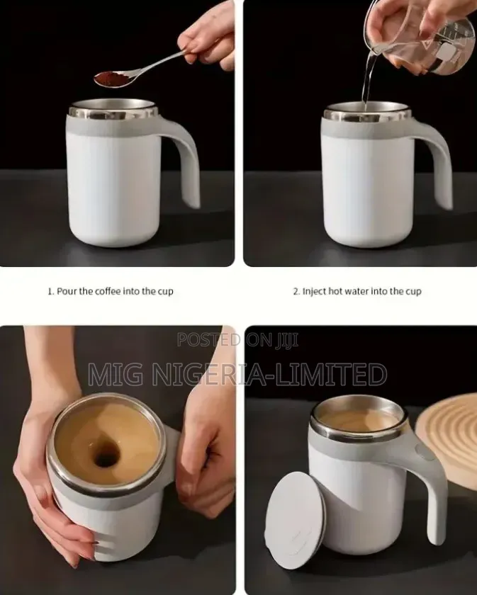 Multi-Functional Magnetized Stirring Cup- White Color an Coffee Brown
