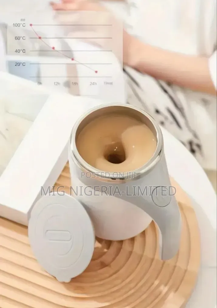 Multi-Functional Magnetized Stirring Cup- White Color an Coffee Brown