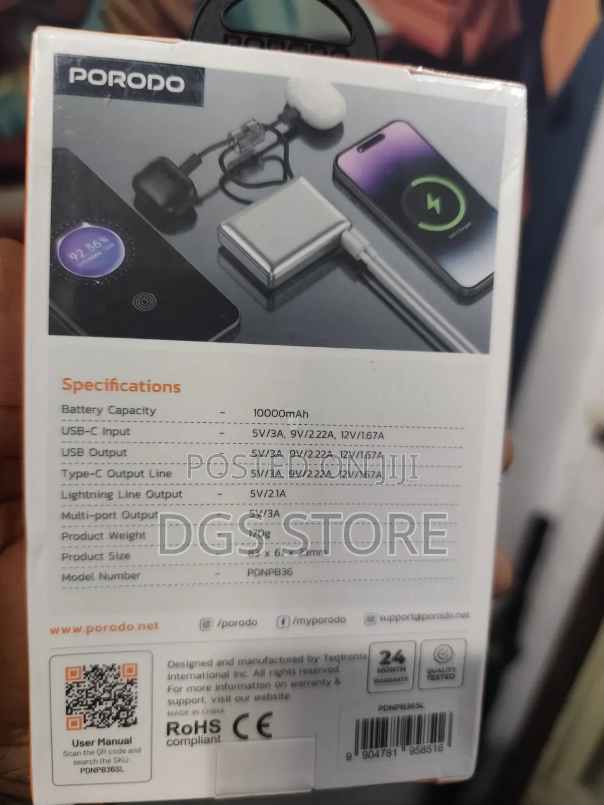 Porodo Petite 10,000mah Power Bank Integrated Type C