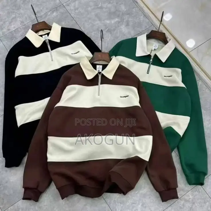Premium Unisex Striped Polo Sweatshirt – Long Sleeve Casual Pullover