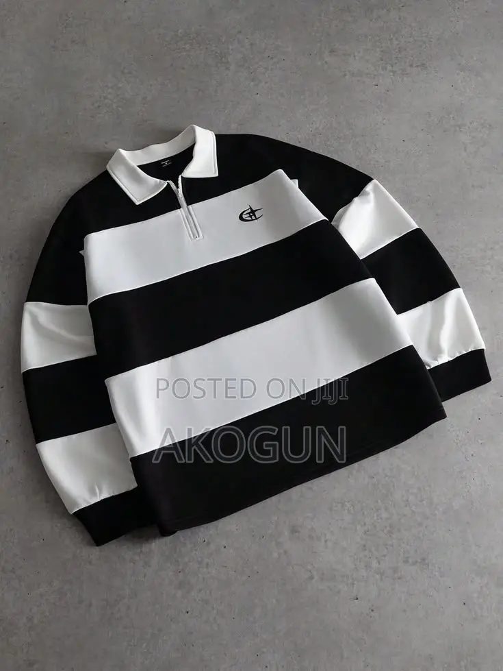 Premium Unisex Striped Polo Sweatshirt – Long Sleeve Casual Pullover