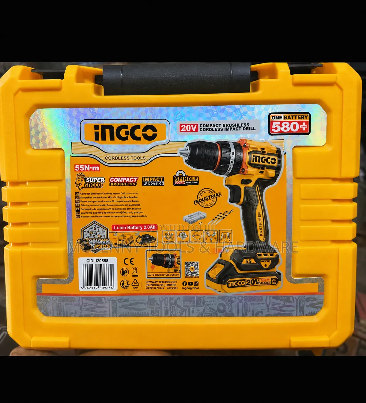 INGCO 20V Compact Brushless Cordless Impact Drill (Model CIDLI20558).