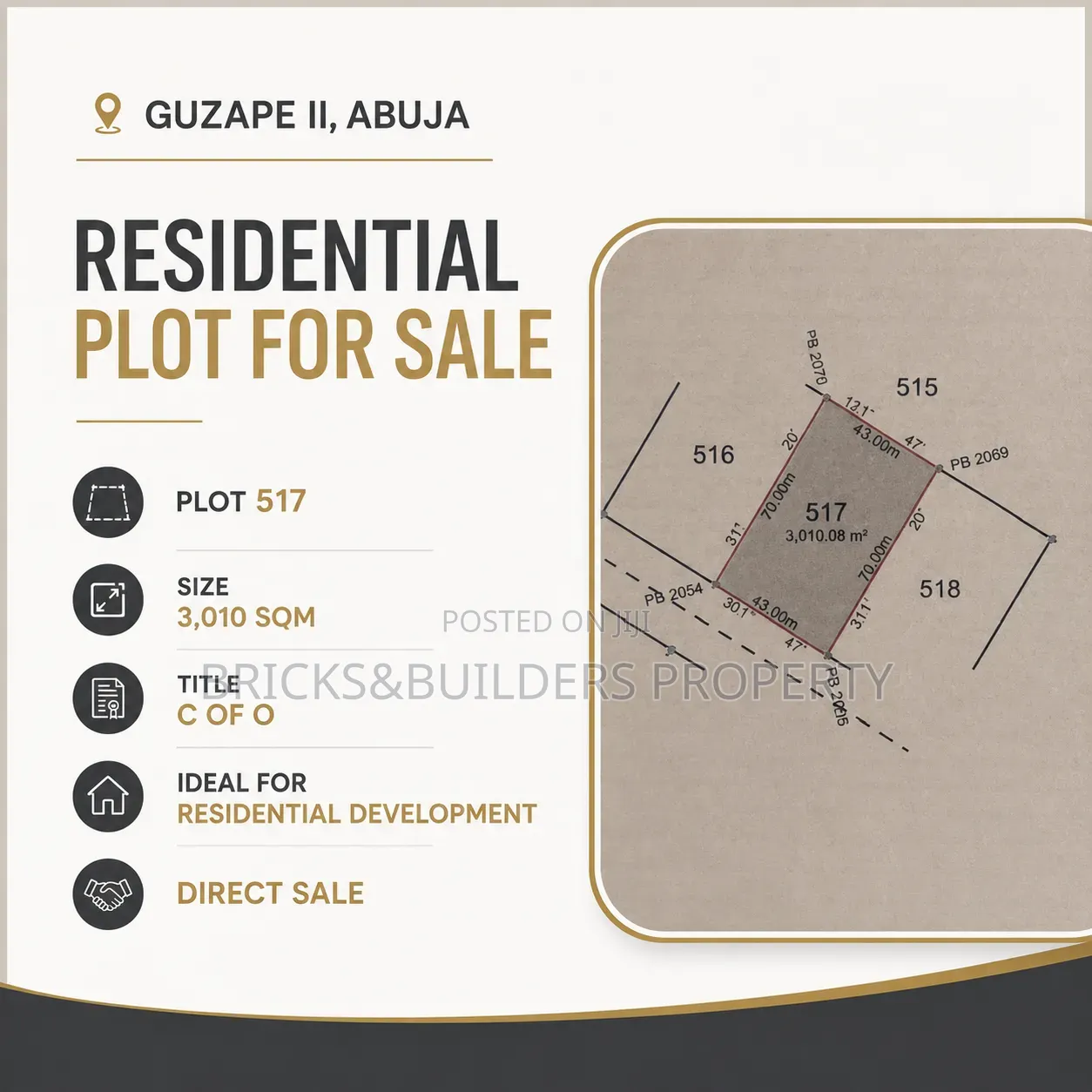 Residential Plot for Sale in Guzape II Abuja C of O 3010 SQM