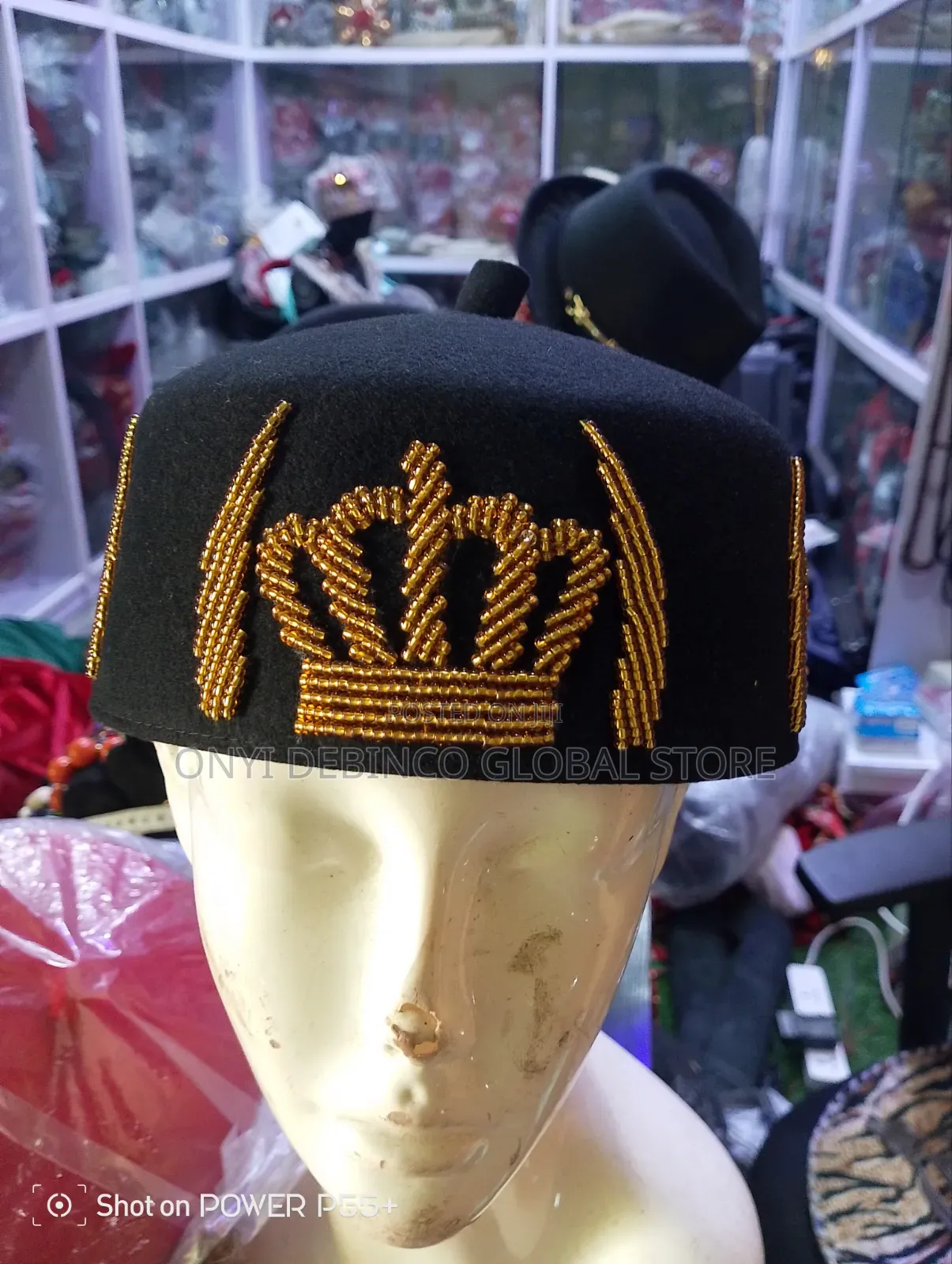 Igbo Crown Design Black Cap for Traditional Wedding and Occasion