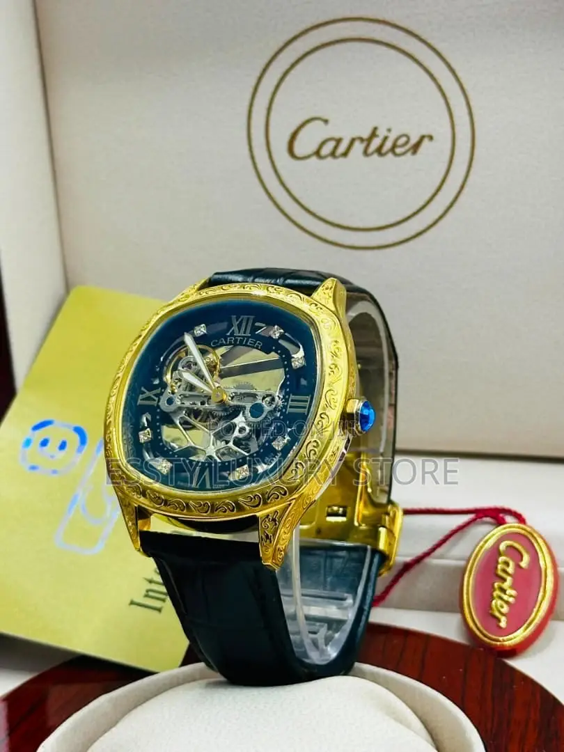 Automatic Cartier Leather Wristwatch