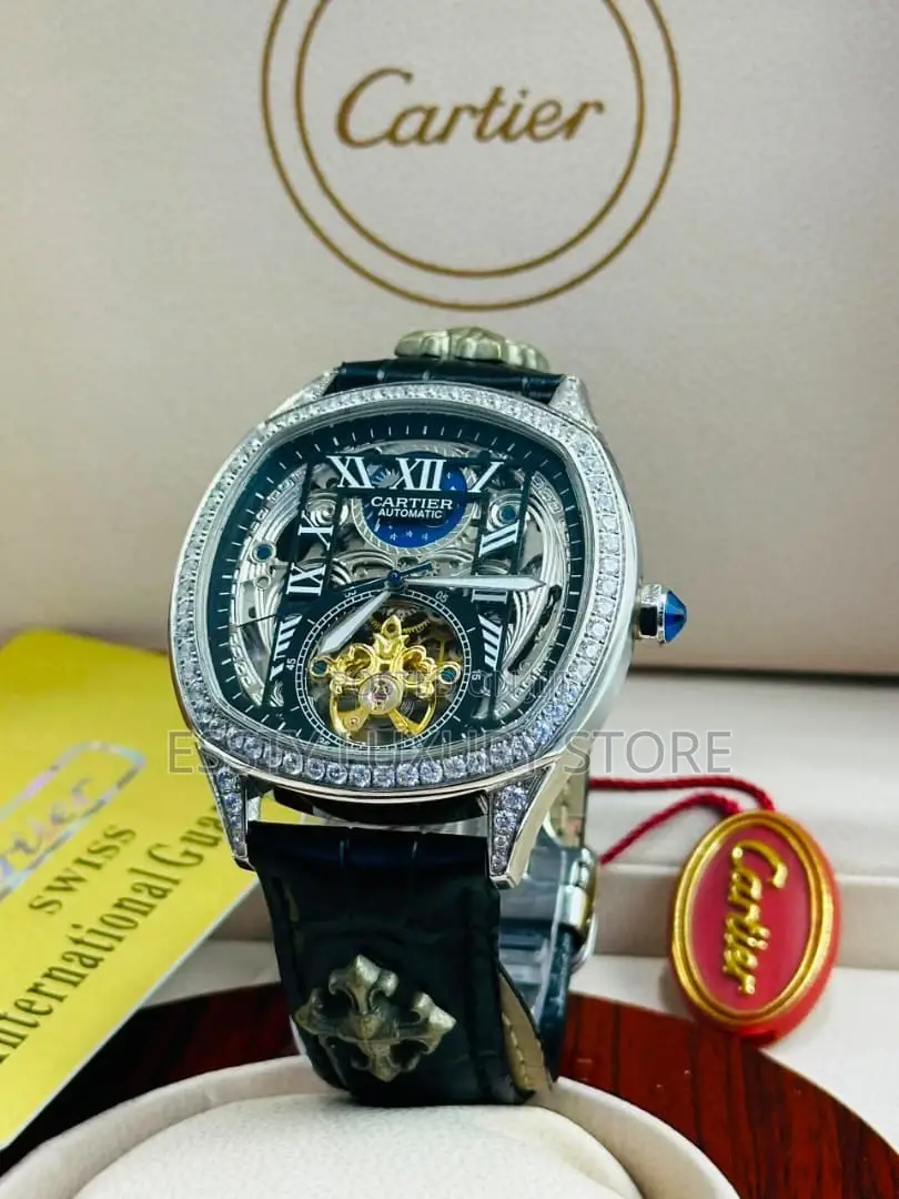 Automatic Cartier Leather Wristwatch
