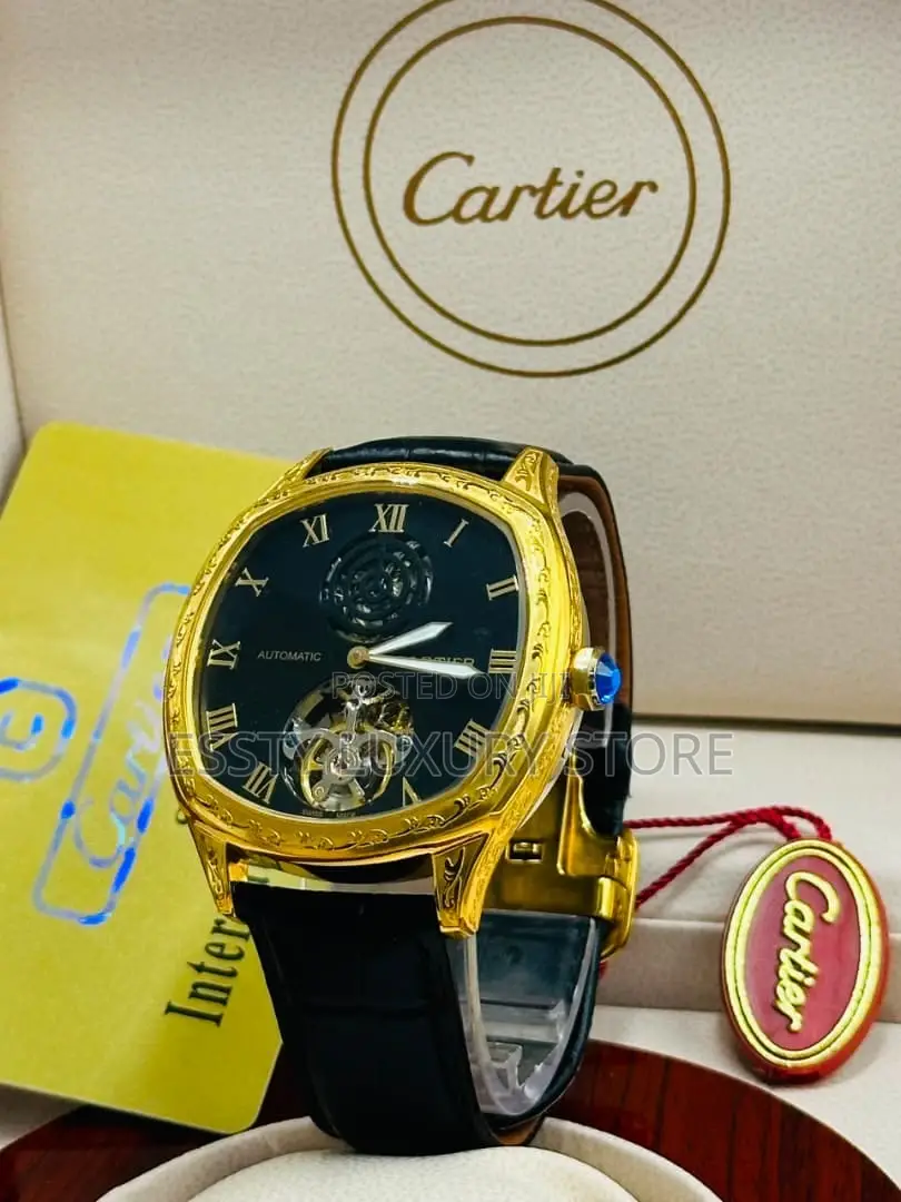 Automatic Cartier Leather Wristwatch