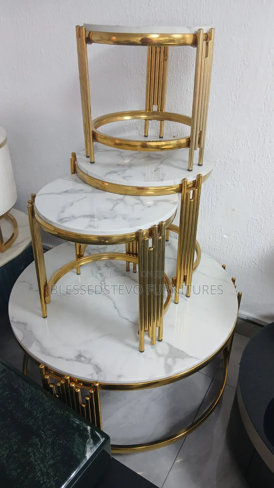 Set of Centre Table With 3 Side Stool Marble