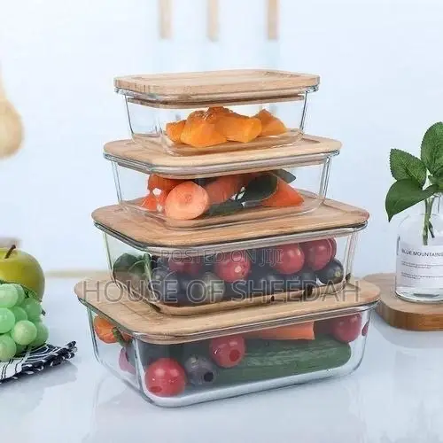 4-Piece Glass Food Storage Container Set With Bamboo Cover
