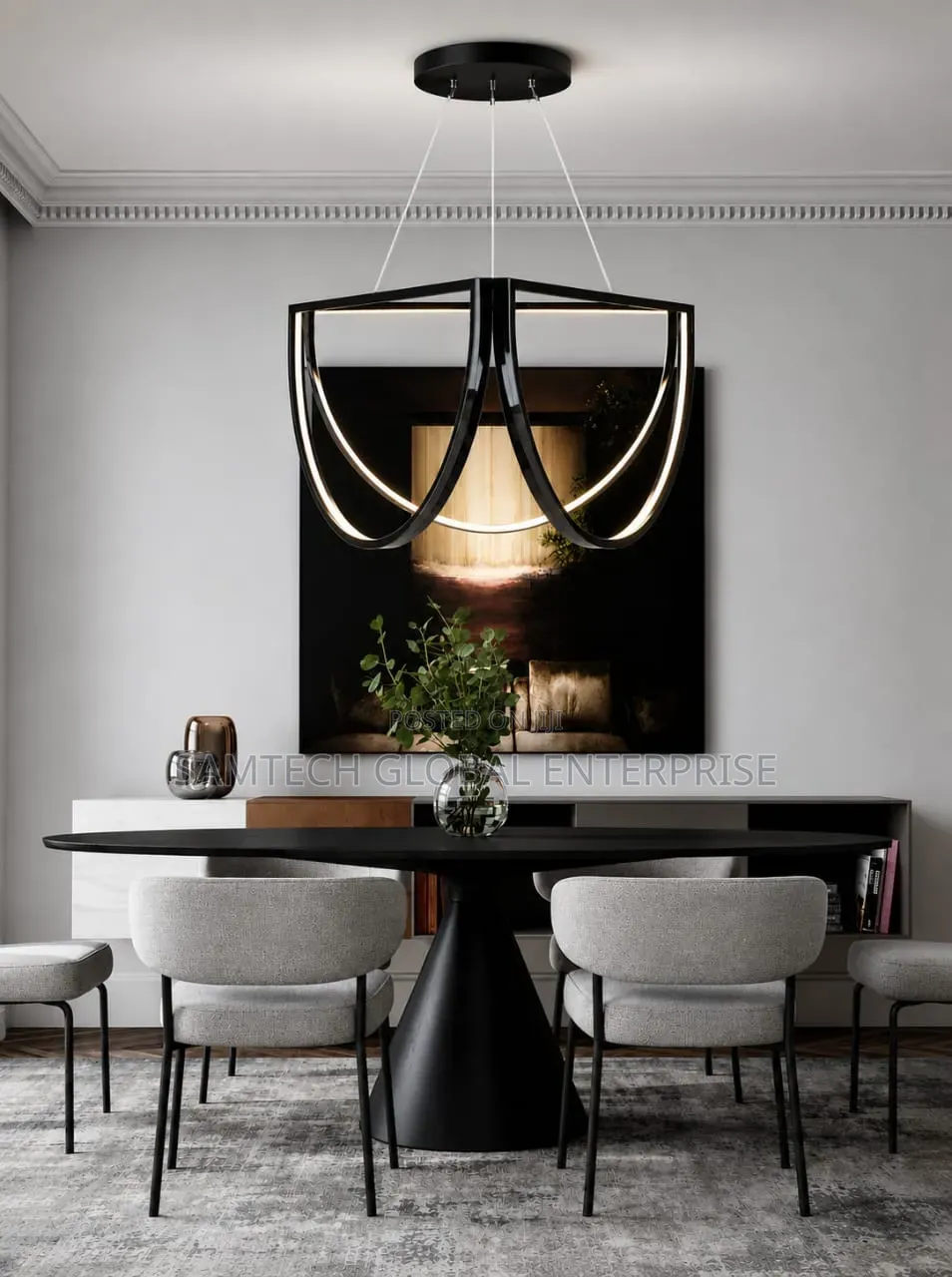 Luxury Arc LED Pendant Chandelier – Gold Black Finish