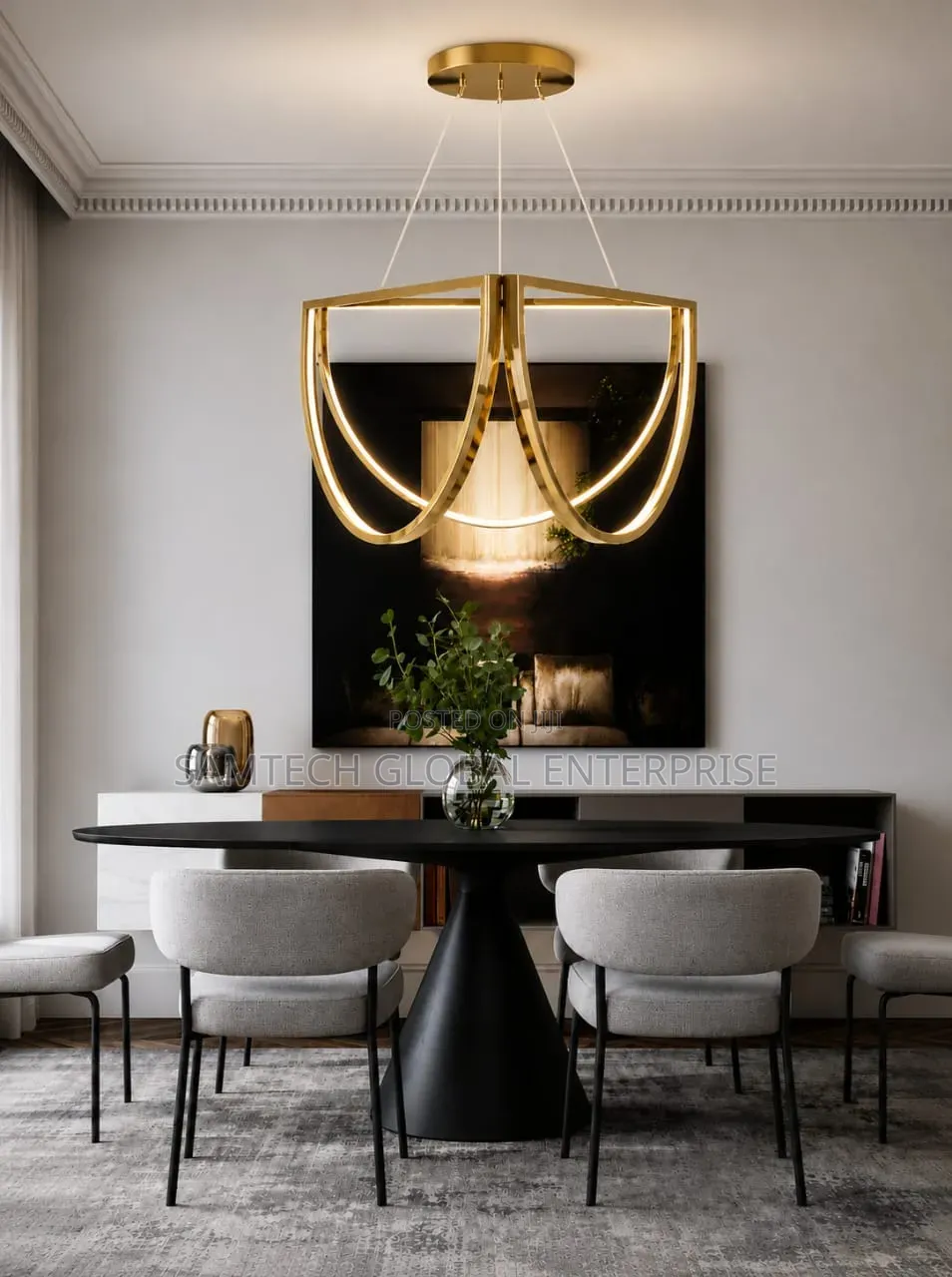 Luxury Arc LED Pendant Chandelier – Gold Black Finish