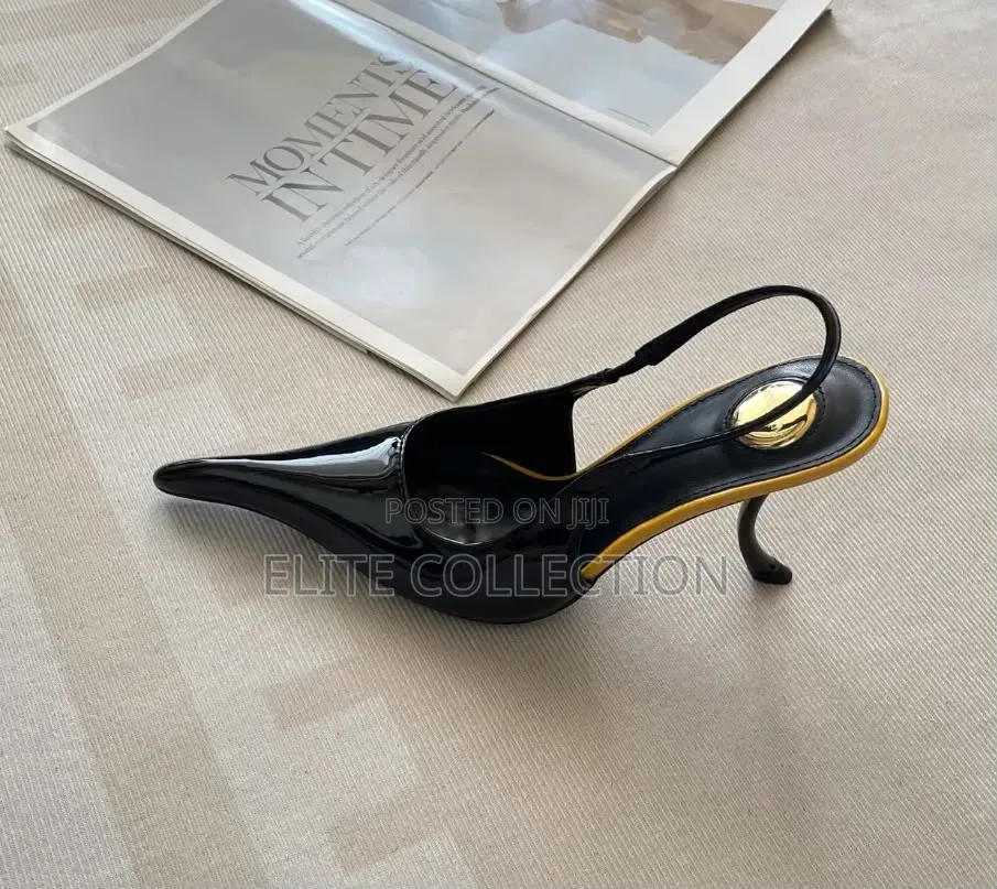 Apolline Slingback Pumps in Patent Black Yellow Tape Size: 37_42