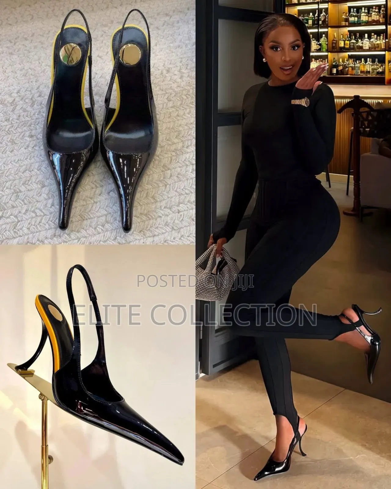 Apolline Slingback Pumps in Patent Black Yellow Tape Size: 37_42