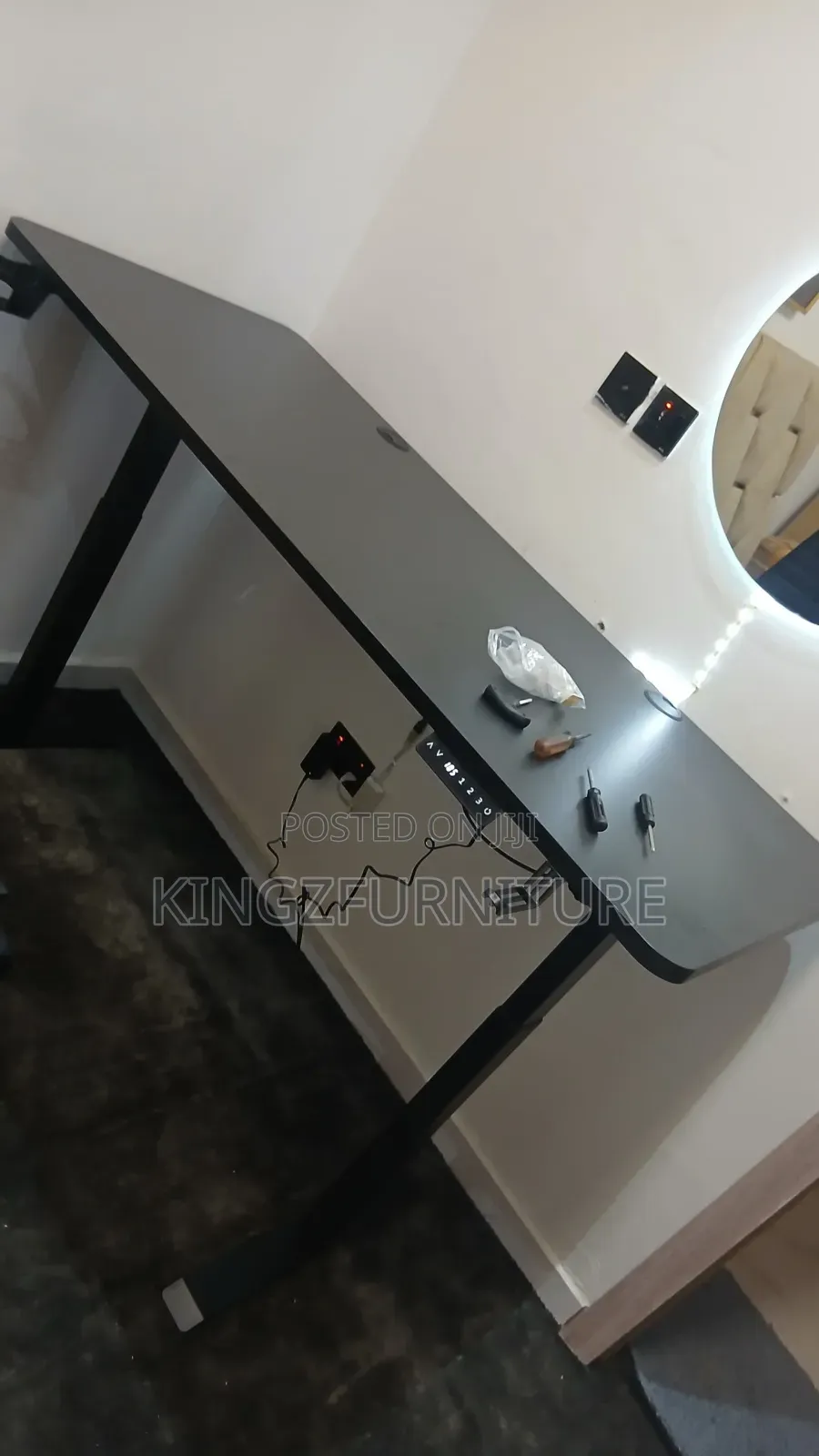 Office Chair Paired With a Electric Height-Adjustable Standing Desk.