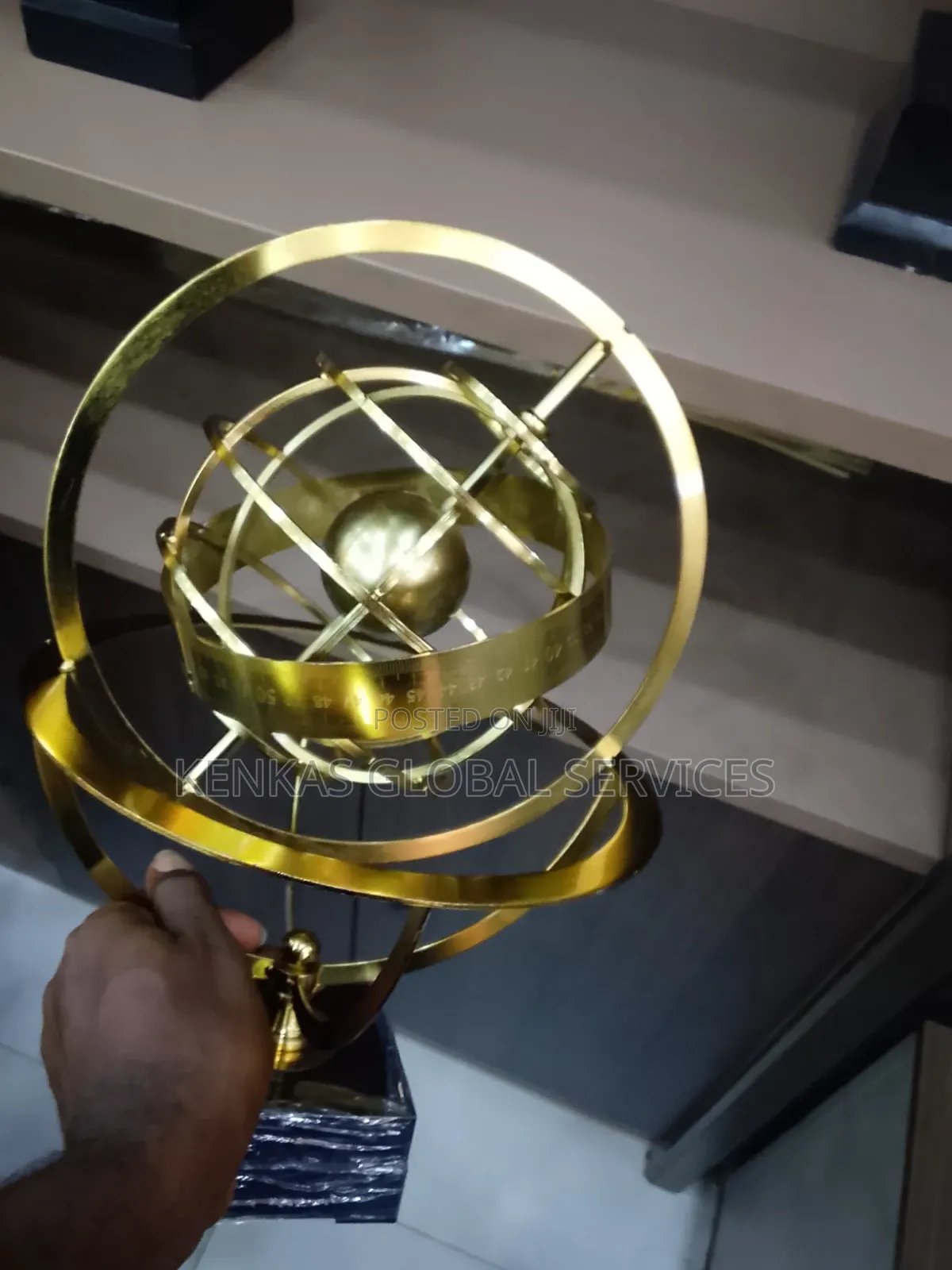 Modern Golden Armillary Sphere Sculpture
