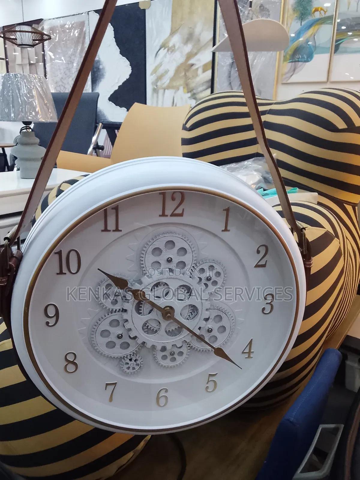 Modern Decorative Wall Clock With Leather Hanging Strap