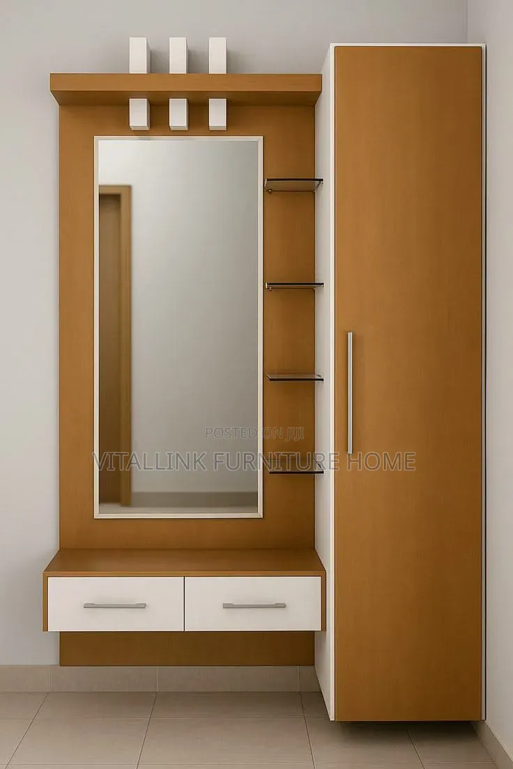 Modern Wall-Mounted Vanity With Mirror, Drawers Wardrobe