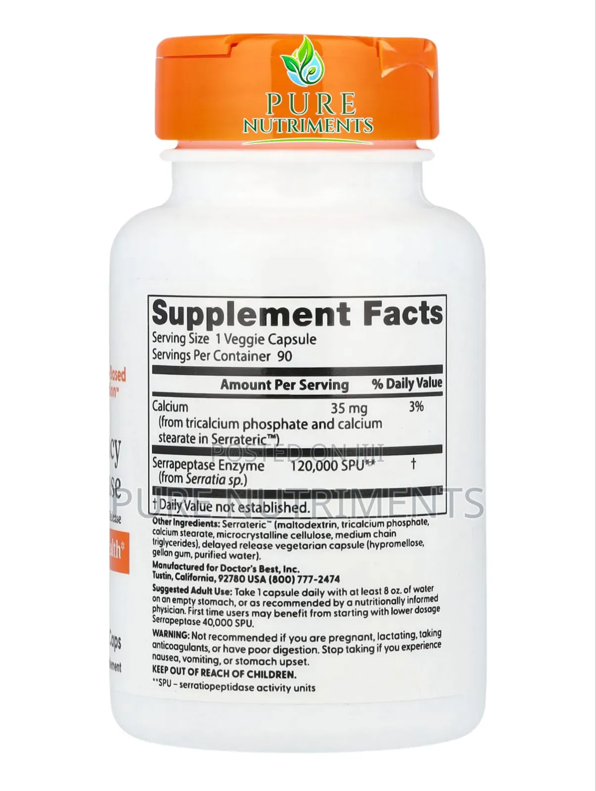 Doctor’s Best Serrapeptase 120,000 Spu 90 Veg Caps_ Sinus Health, Pain