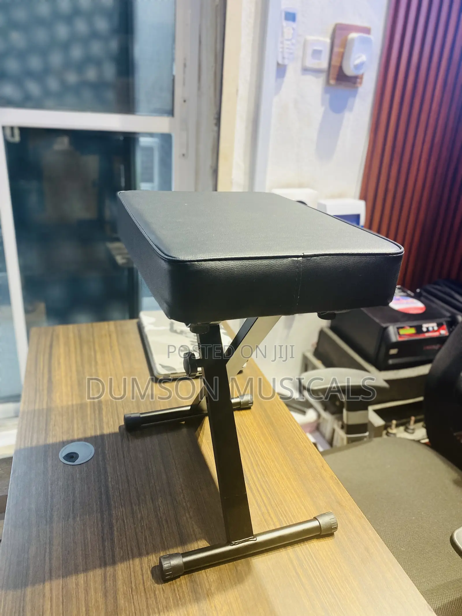 Adjustable Foldable Keyboard Piano Bench (Black Leather Piano Chair)