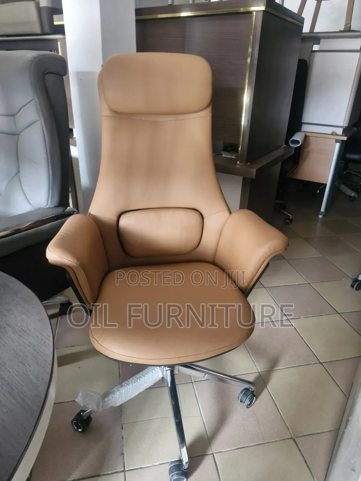Brand New Luxury Tan Leather Boss Chair With Ergonomic Support