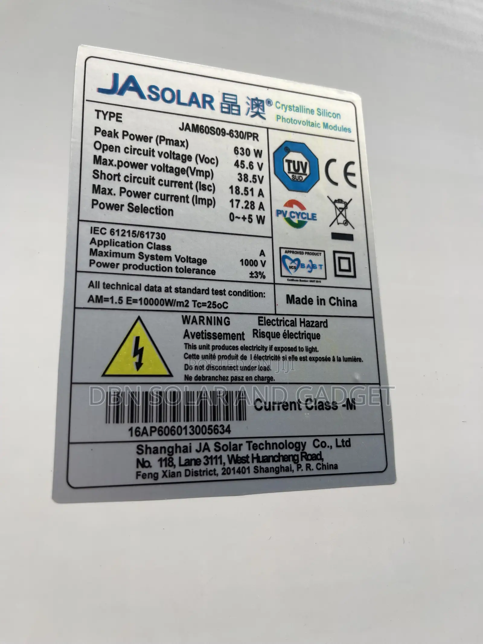 630w JA Mono Solar Panel 132cell Very Good Quality and Reliable