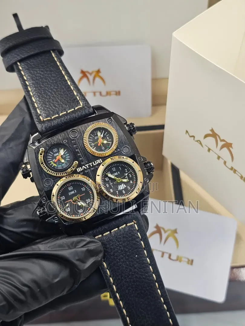 Maturri World Time Watch With Compass (Genuine Leather Strap)