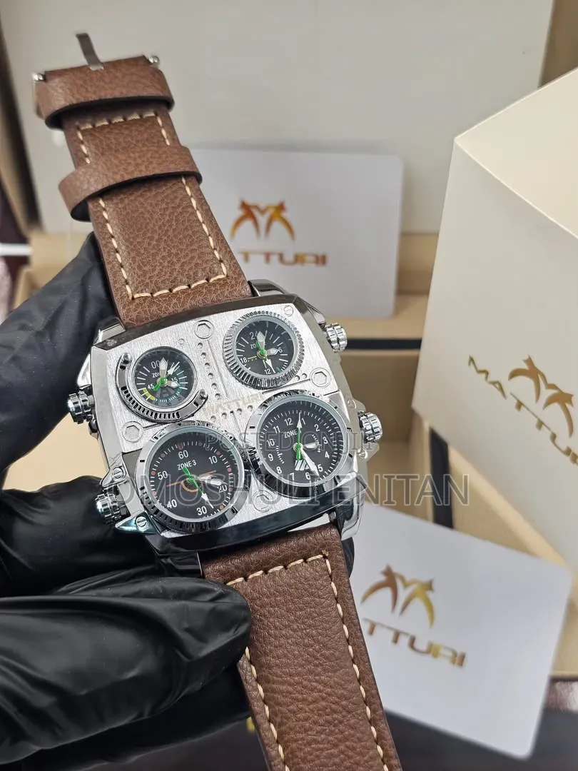 Maturri World Time Watch With Compass (Genuine Leather Strap)