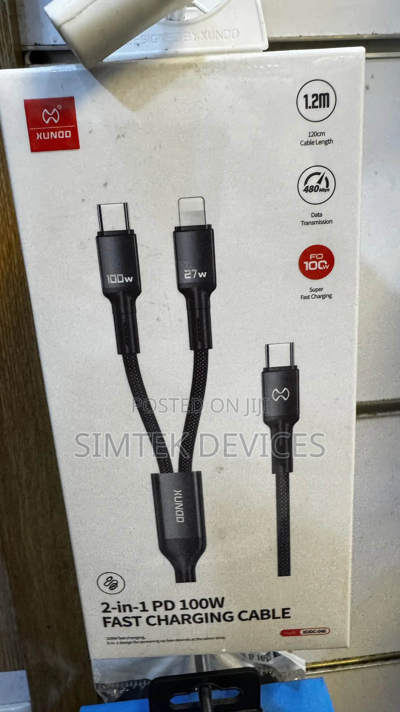 Xundd 2-in-1 PD 100W Fast Charging Cable