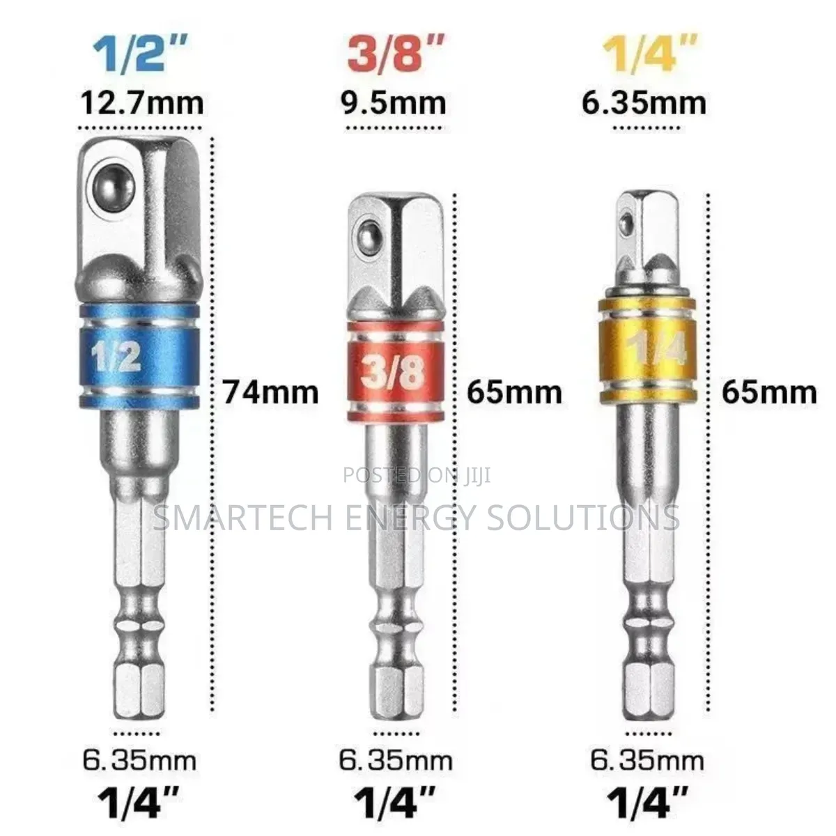 3 Pieces 1/4" 3/8" 1/2" Hex Shank Square Nut Driver Power Drill Bit