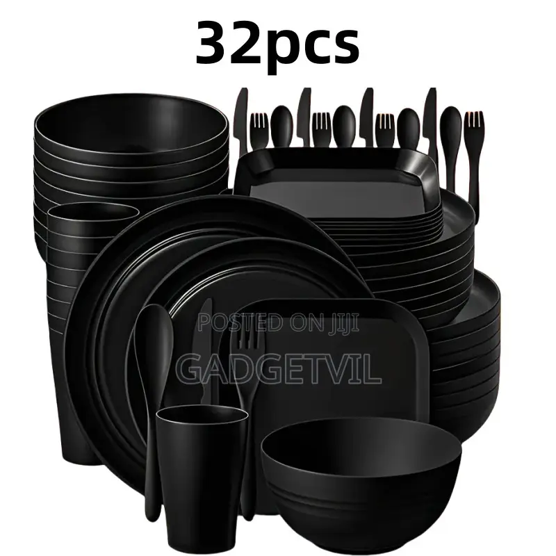 Household Plastic PP Plate Bowl, Cup, Knife, Fork, Spoon and Dish Set