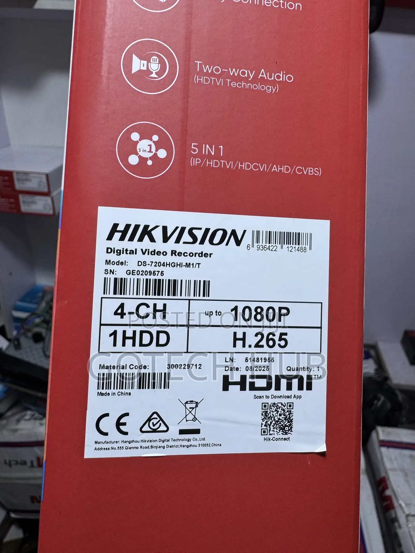 Hikvision DS-7204HGHI-M1/T 4 Channels Two Way Audio DVR