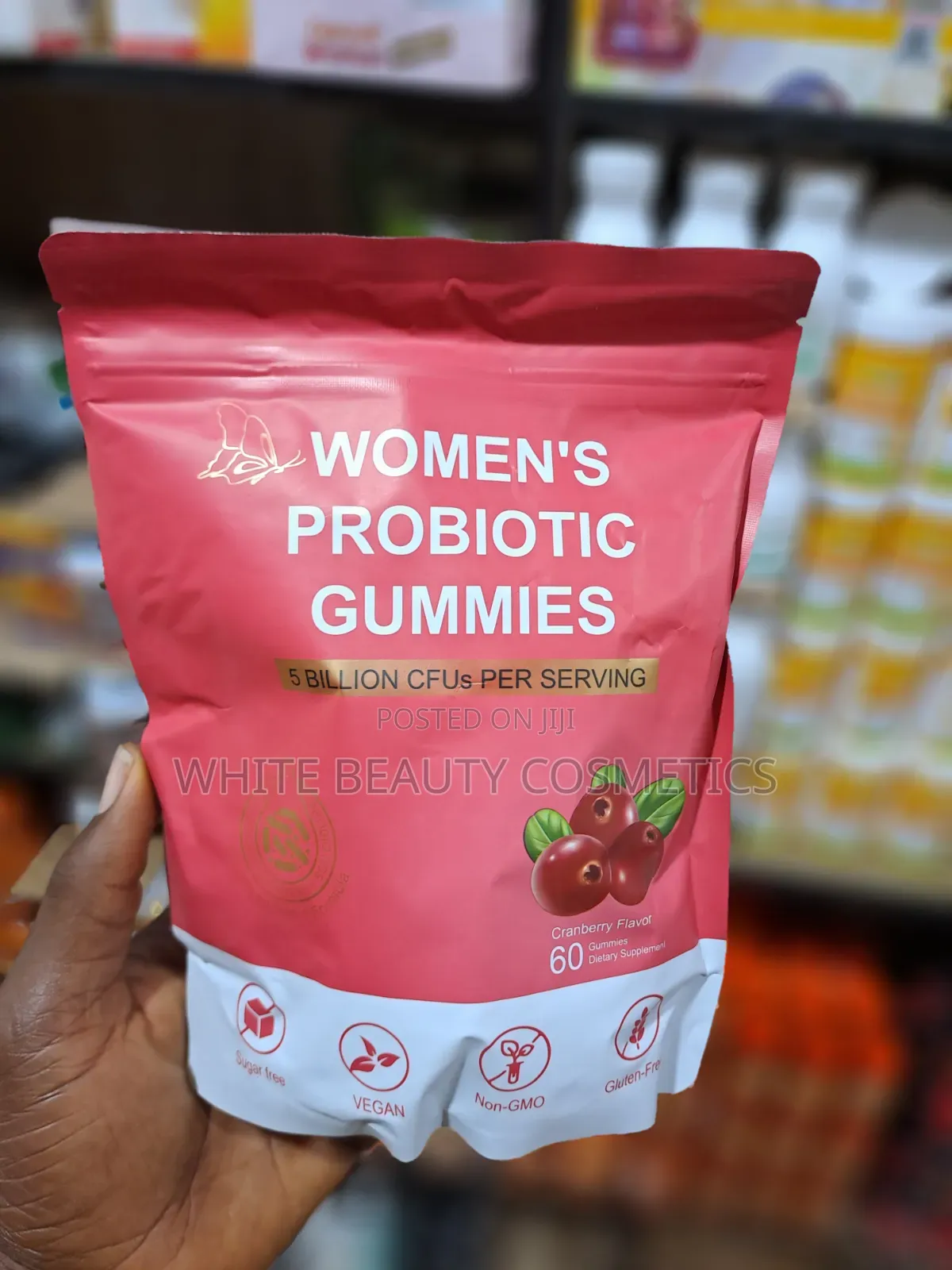This Is a Pouch of Women's Probiotic Gummies With a Cranberry Flavour