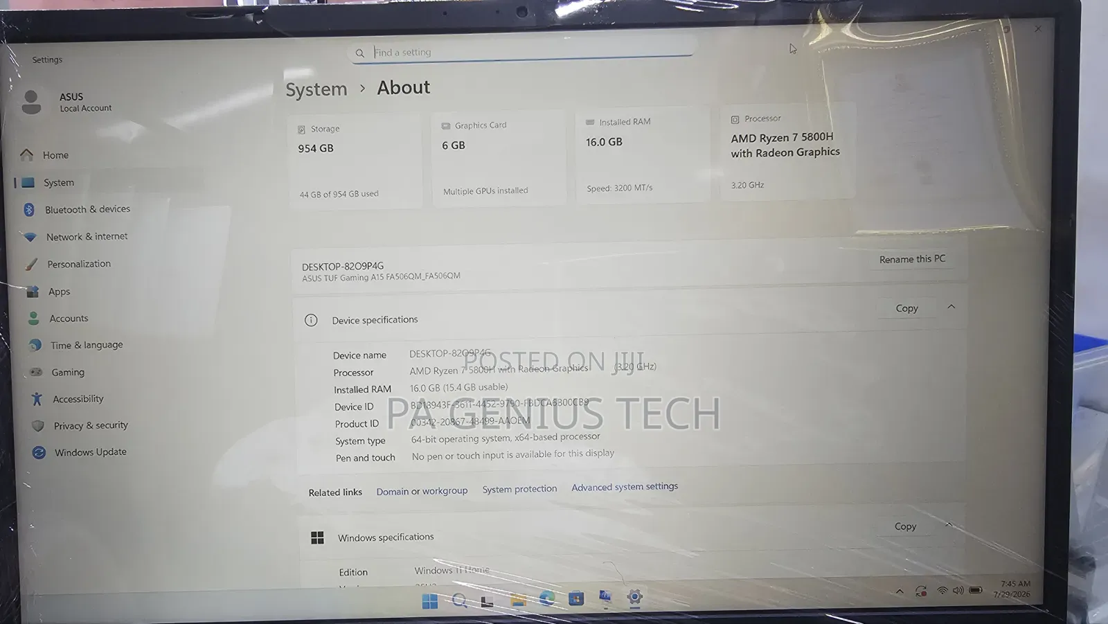 Laptop Asus TUF Gaming A15 6GB AMD Ryzen 7 SSD 1T