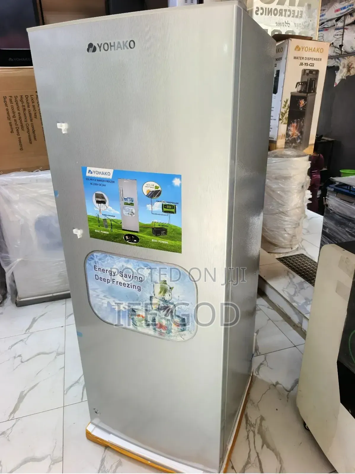 Original YOHAKO Solar AC, DC, Inverter ICE Block Upright Freezer 7Setp