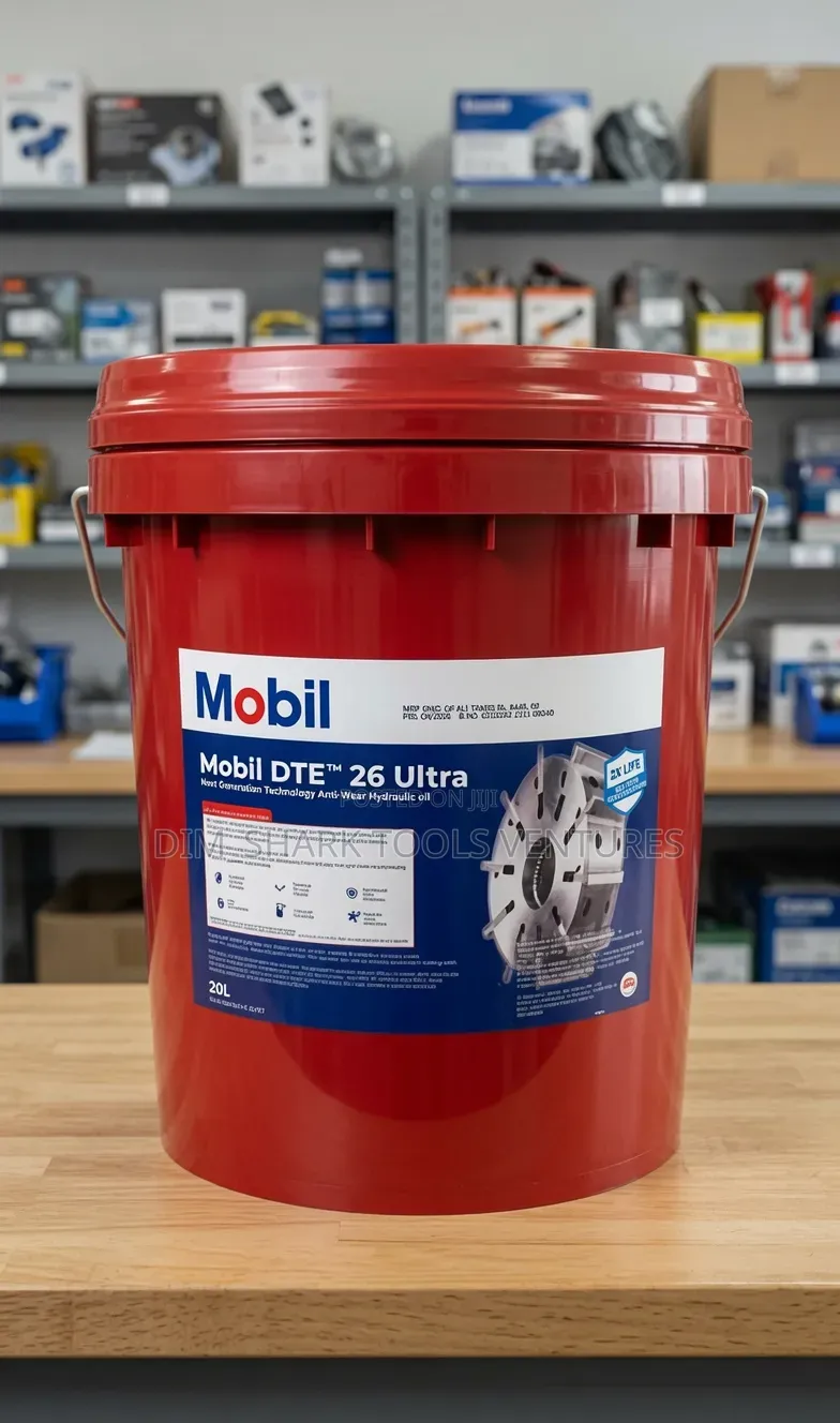 20-Liter Pail of Mobil DTE 26 Ultra Anti-Wear Hydraulic Oil.