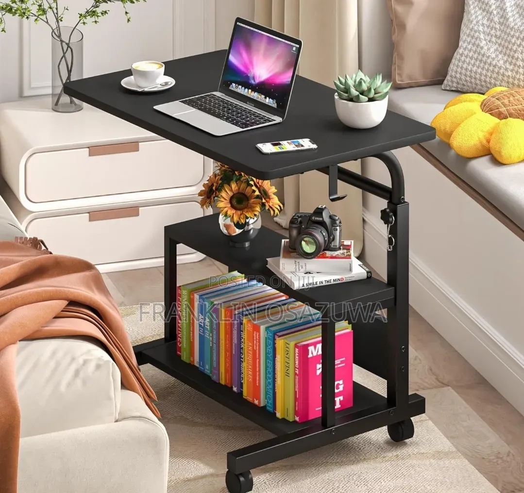Rolling Laptop Desk With Storage Shelves Wheels – Mobile Study Table