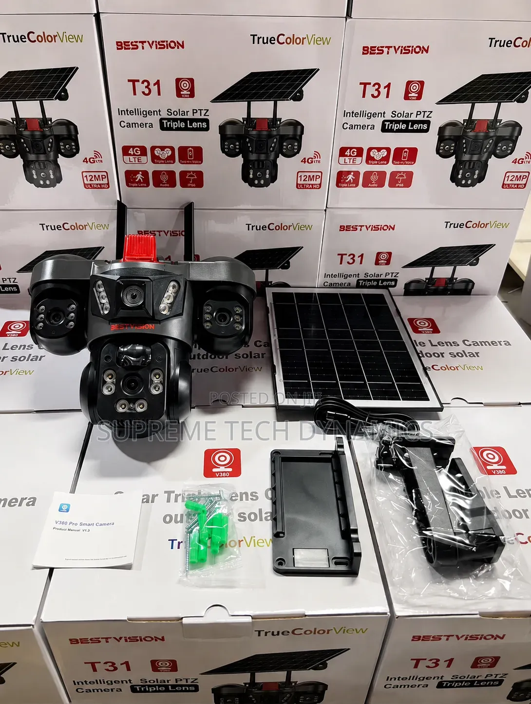 V380 Pro T31 3-Lens Solar PTZ Camera – 4G LTE