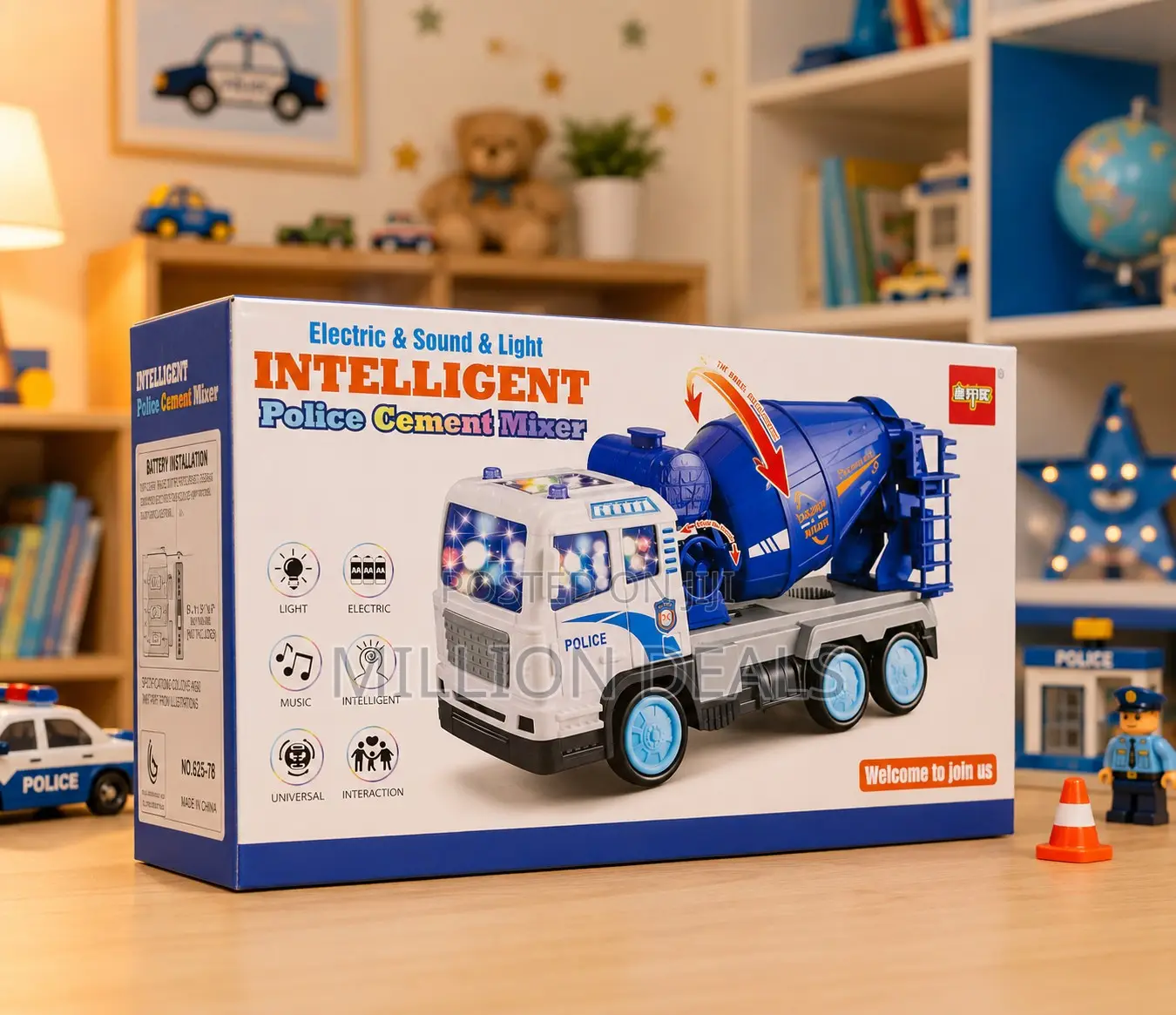 Electric and Sound Light Police Cement Mixer Kids Toy Ages 3+
