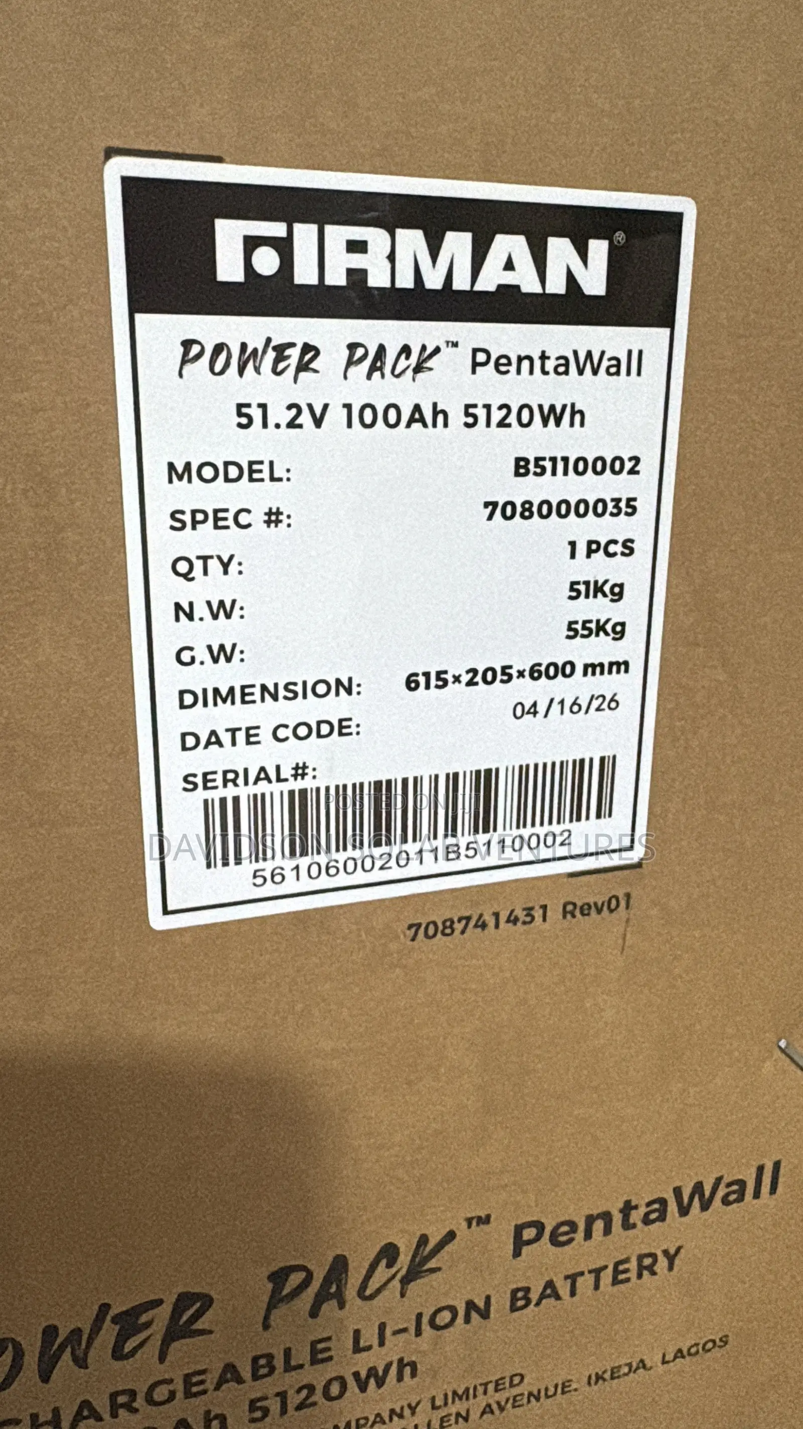 5kwh 48v Firman Lithium Ion Battery