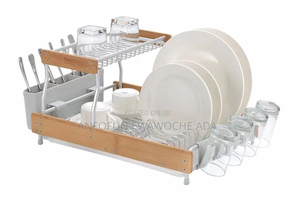 Bamboo 2 Tier Aluminum Dish Rack