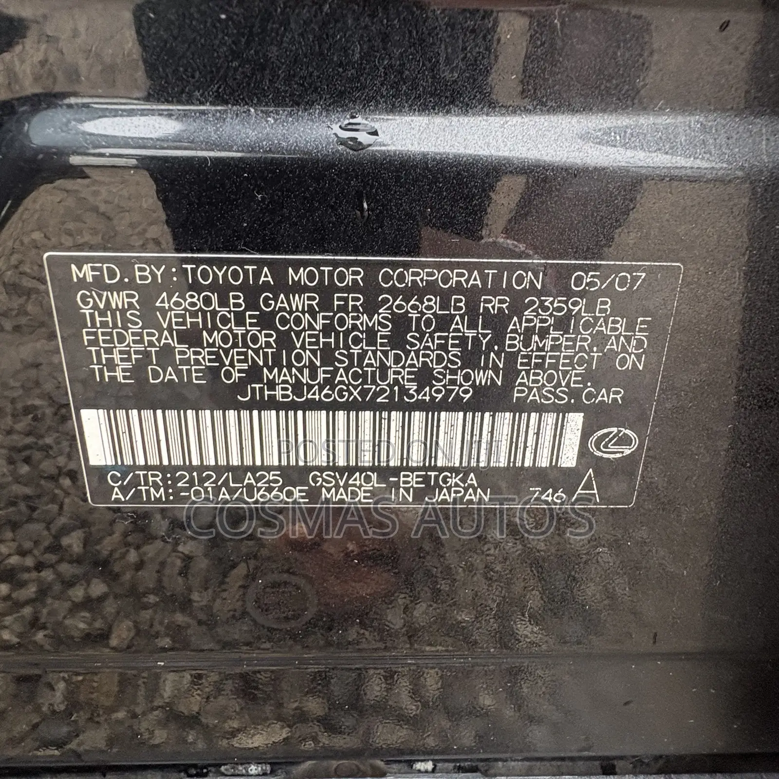 Lexus ES 350 2007 Black