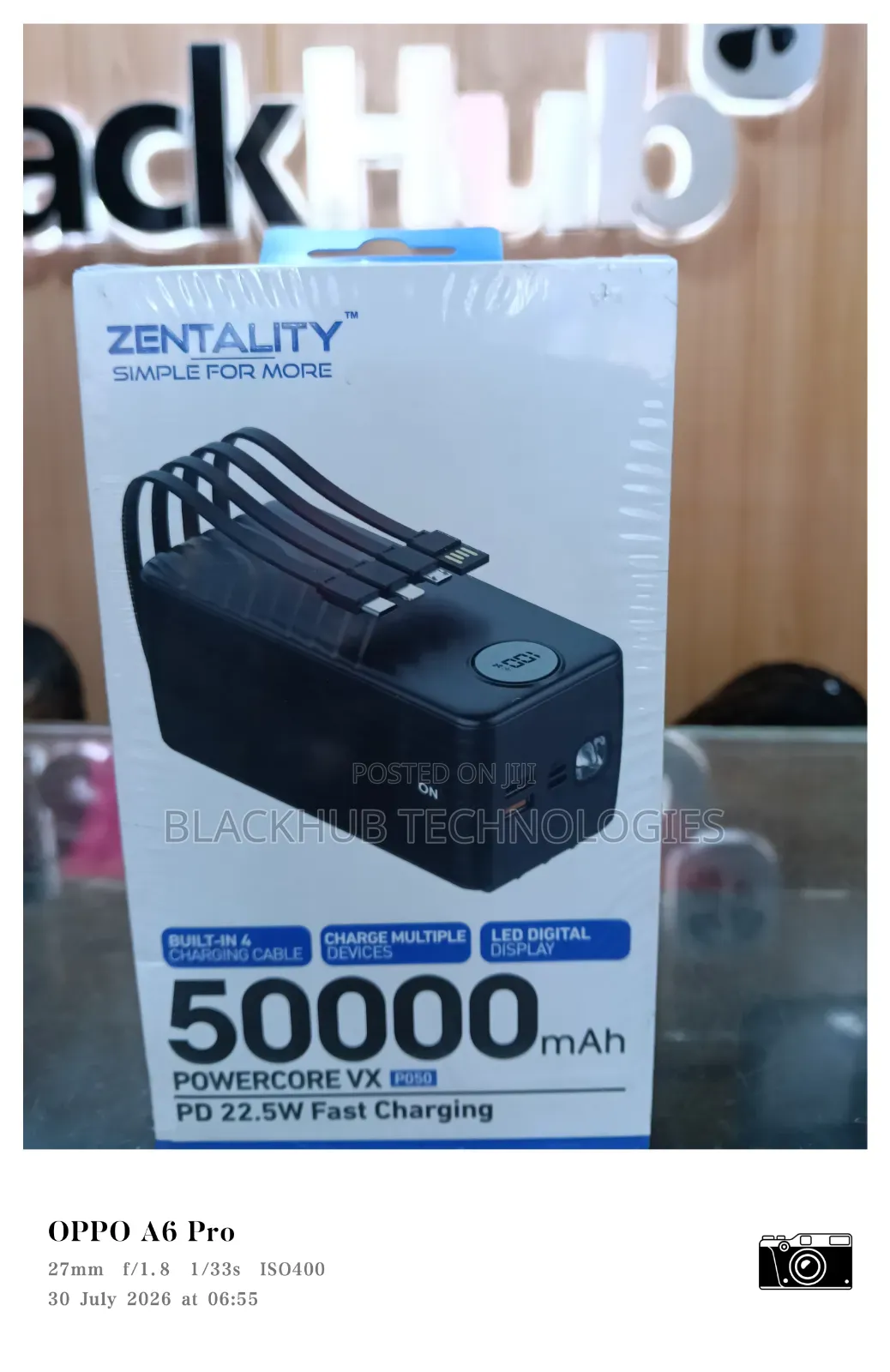 Zentality 50000mAh 22.5w Powercore VX Fast Charging in-Built Cords