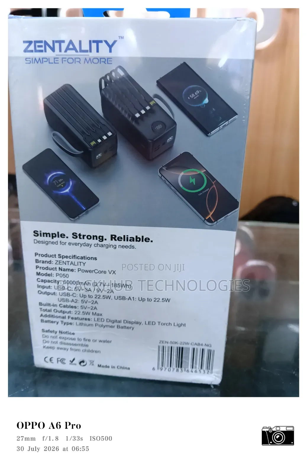 Zentality 50000mAh 22.5w Powercore VX Fast Charging in-Built Cords