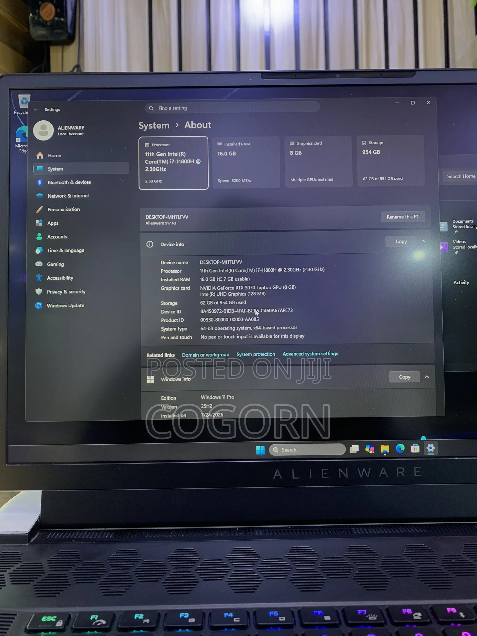 Laptop Alienware X17 r1 32GB Intel Core i7 SSD 1T