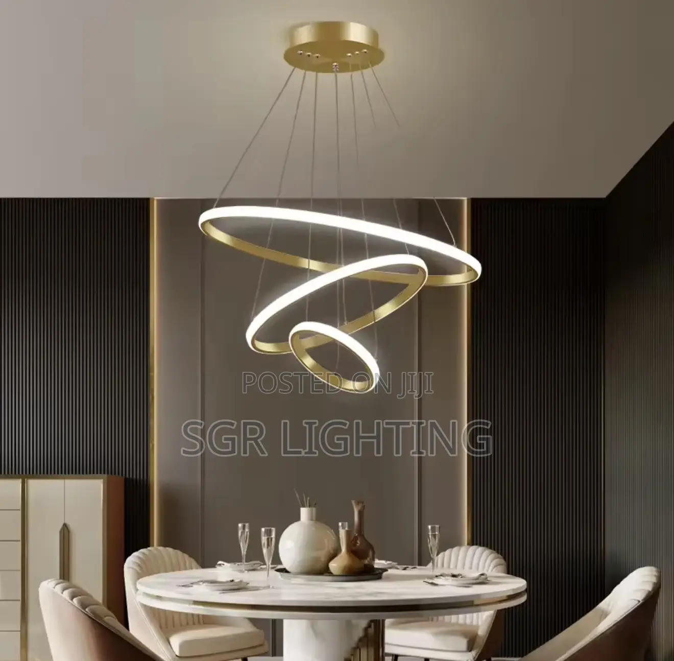 Pendant Lamp Led Rings Circle Hanging Chandelier White Loft Light