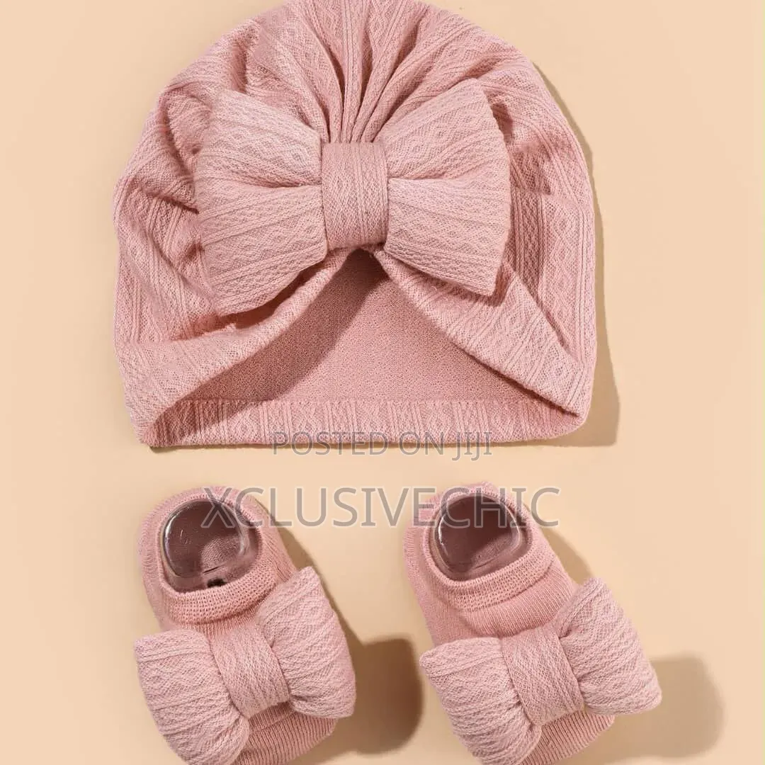 2pcs Baby Bow Hat Socks Turban Cap