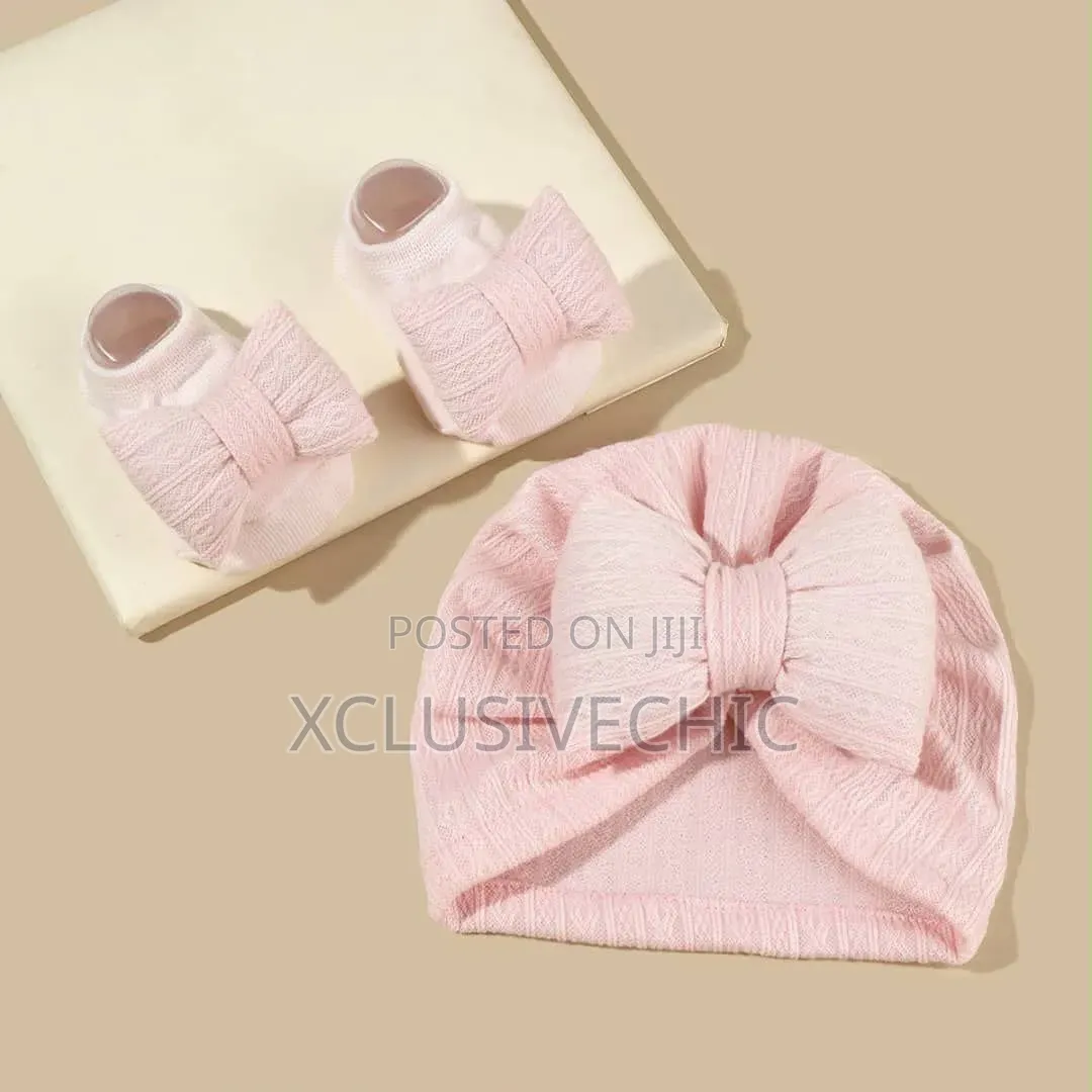 2pcs Baby Bow Hat Socks Turban Cap