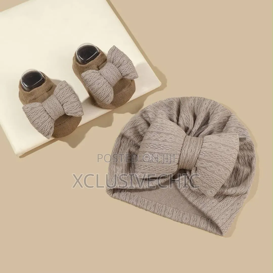 2pcs Baby Bow Hat Socks Turban Cap