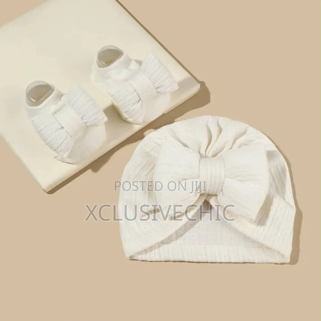 2pcs Baby Bow Hat Socks Turban Cap