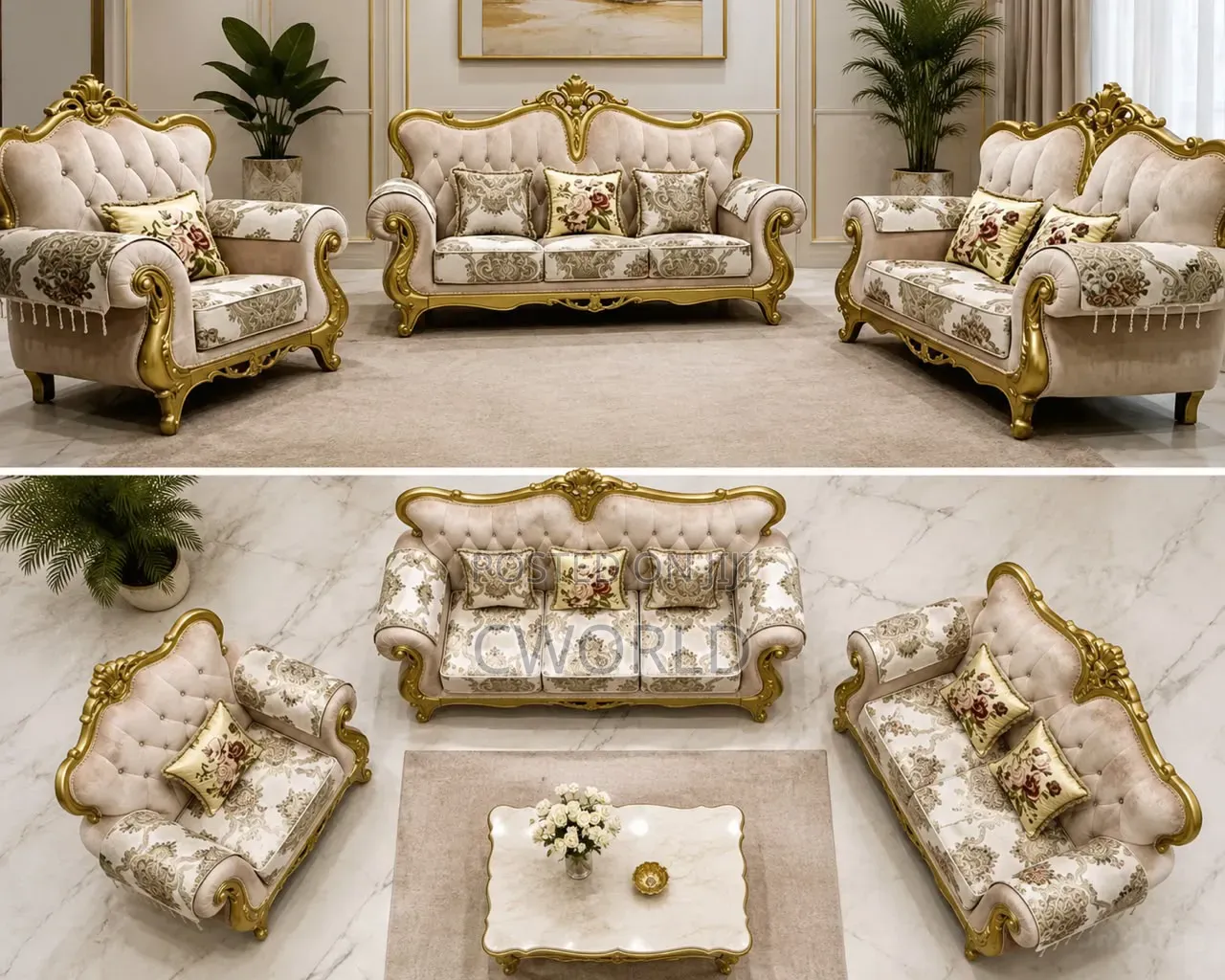 Baroque Cream Gold Royal Sofa Set - Imported
